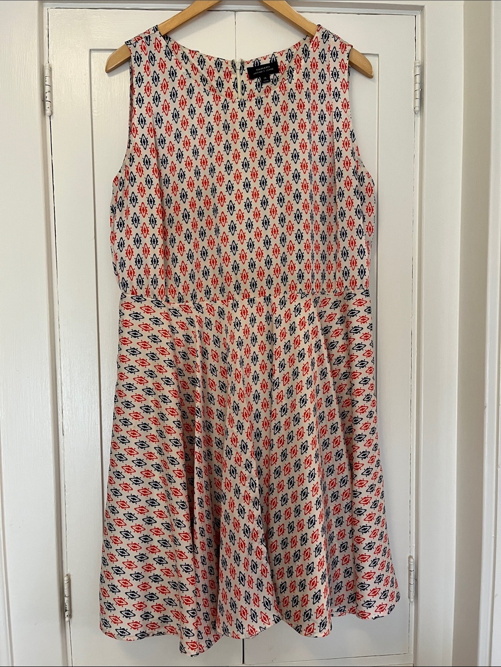 Sleeveless Mini Dress in Cream with Red & Navy Motif